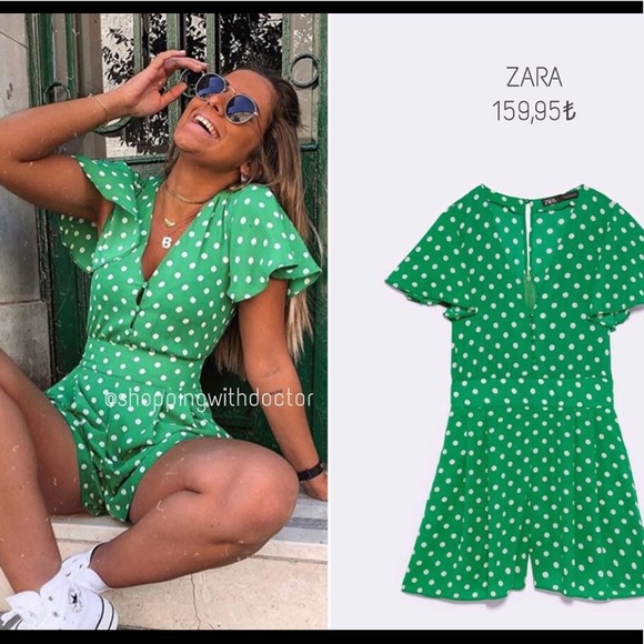 Zara Pants - Zara polka dots jumpsuit med green white